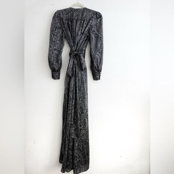 ZARA Paisley Print Grey/Black Maxi Tie Waste Dress Size S - Picture 12 of 13